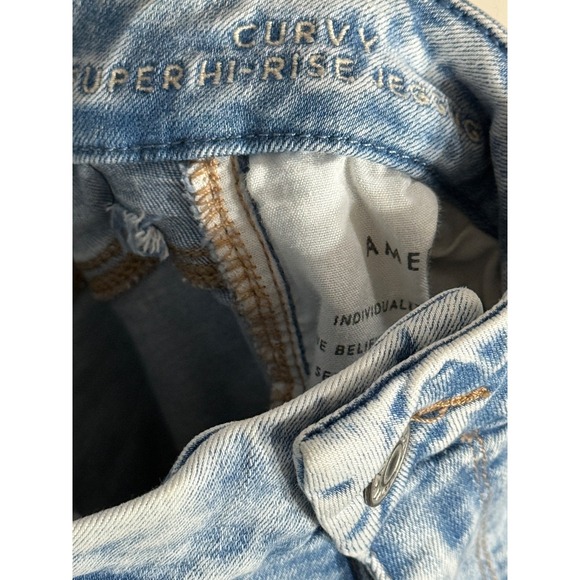 American Eagle Curvy Super Hi Rise Jeggings Size 6 Long Distressed Denim Preppy - Picture 3 of 7